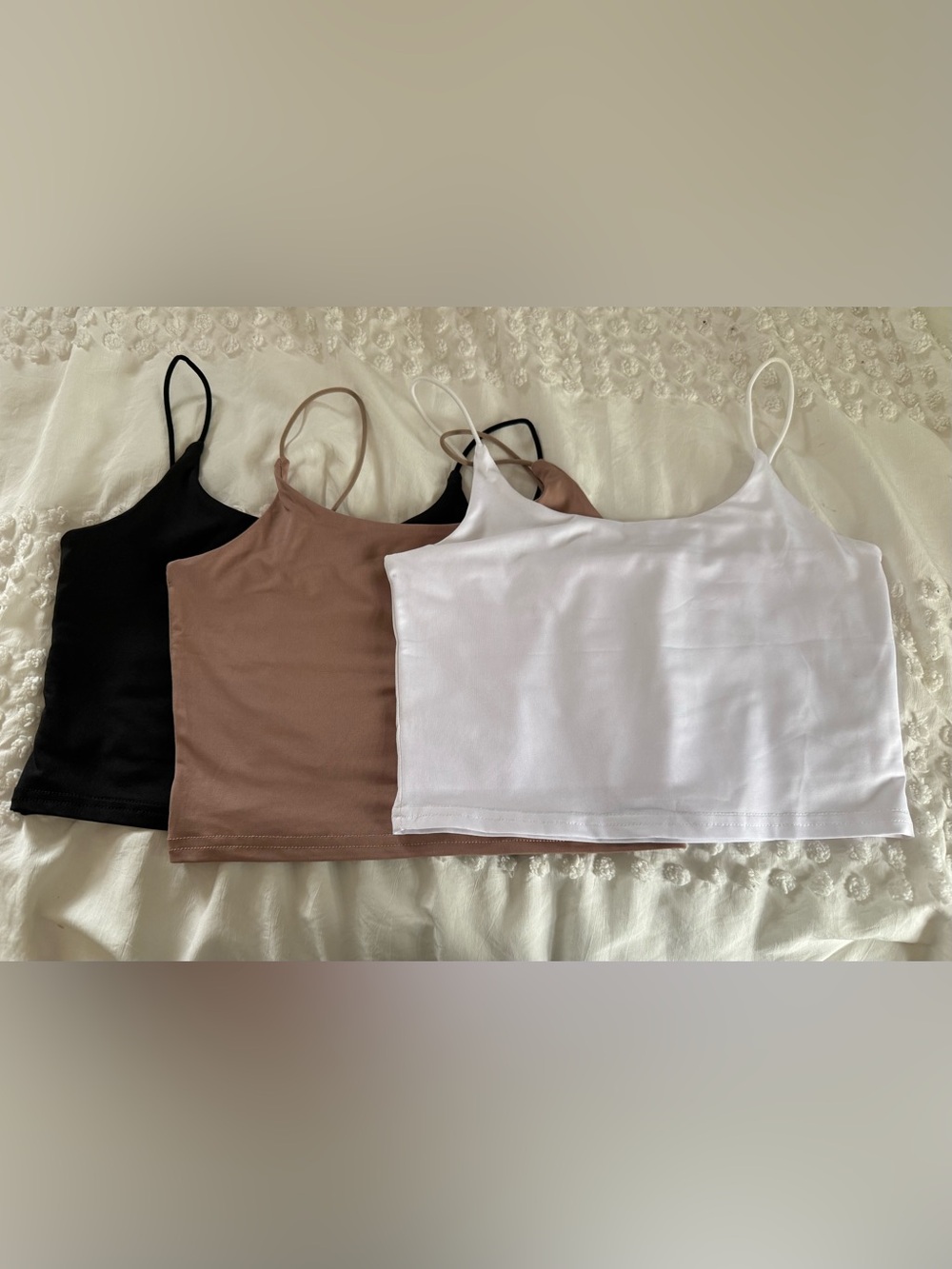 3 PACK/ ONE PRICE- Women's Spaghetti-Strap Crop Camisoles - White, Brown, Black